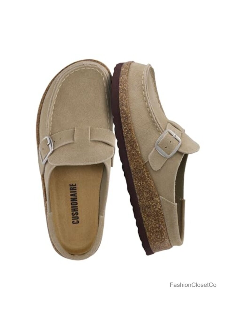 Genuine Leather Suede Clogs with Cork Footbed